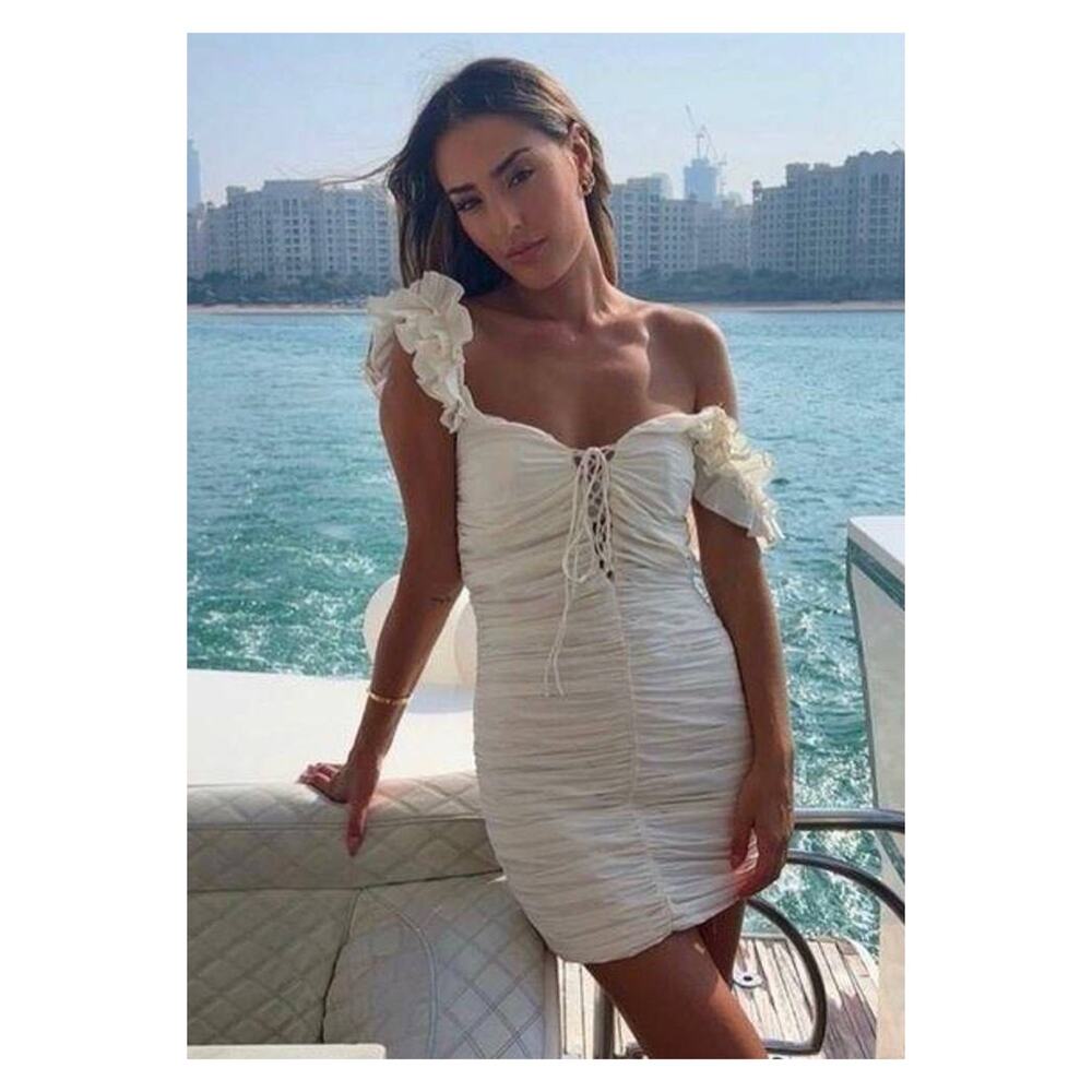 Zara Blogger Favorite Off White Ruched Front Mini Dress Sz.S NWT